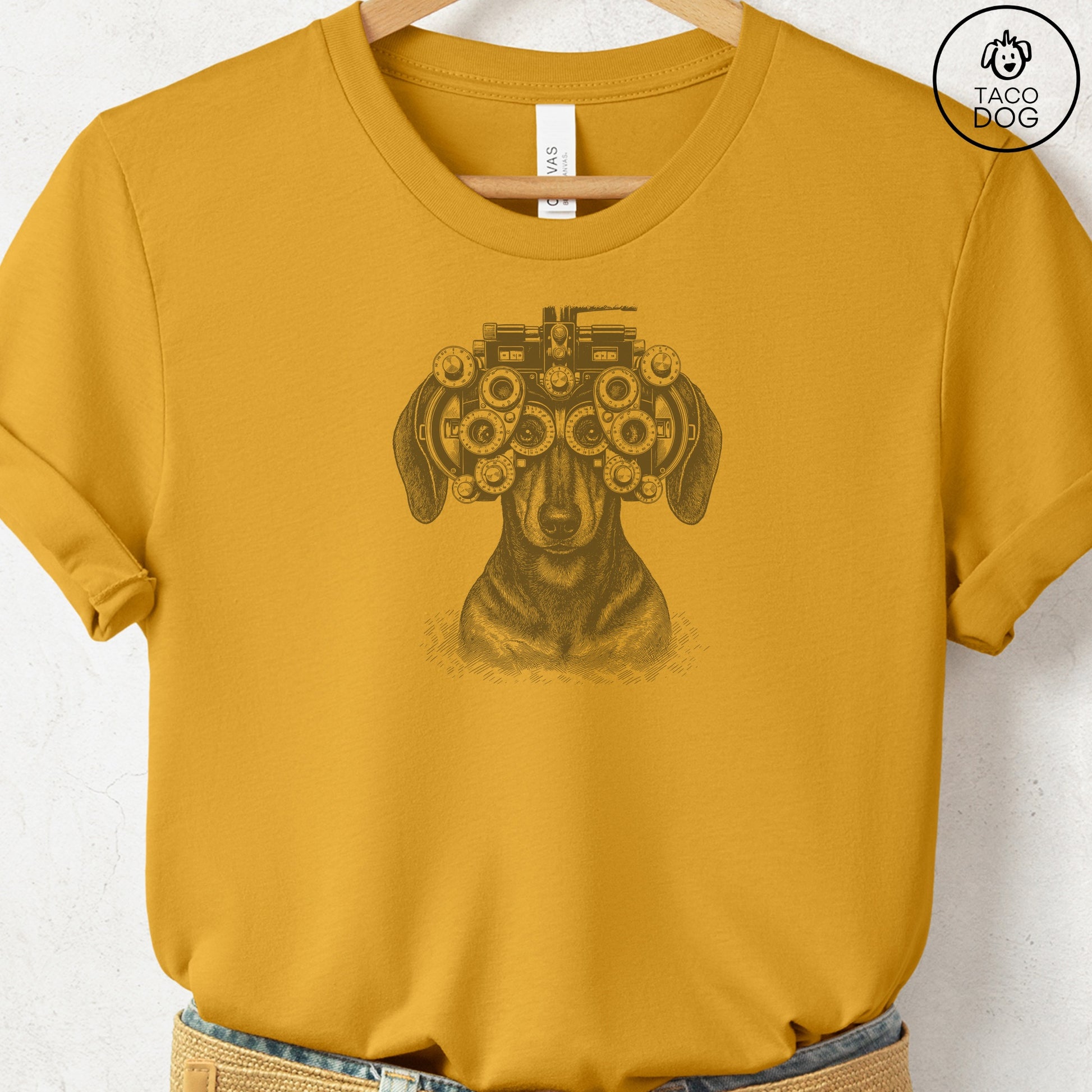 Dachshund Optometrist T-Shirt Mustard Taco-Dog