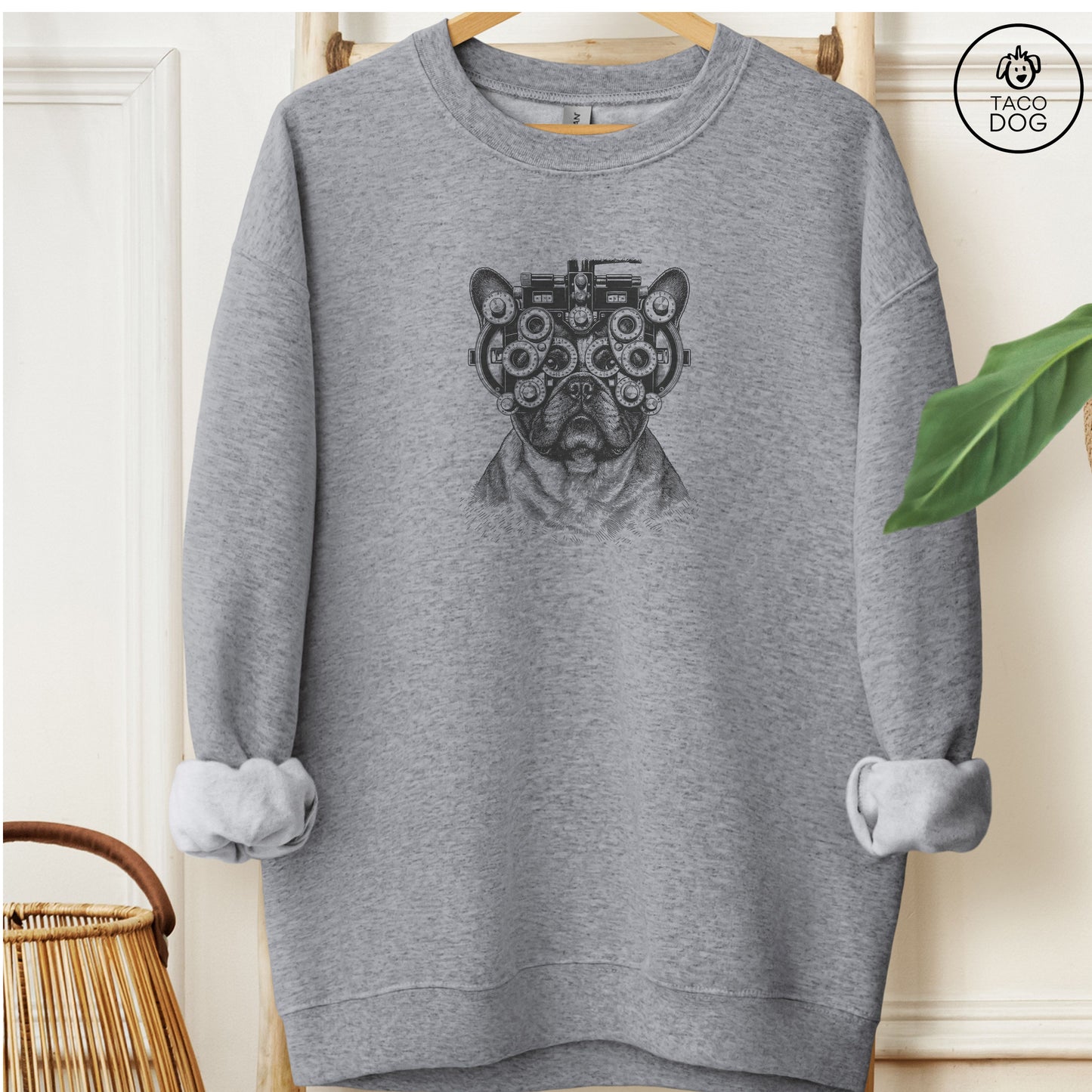 French Bulldog Frenchie Optometrist Sweatshirt Graphite Heather Taco-Dog