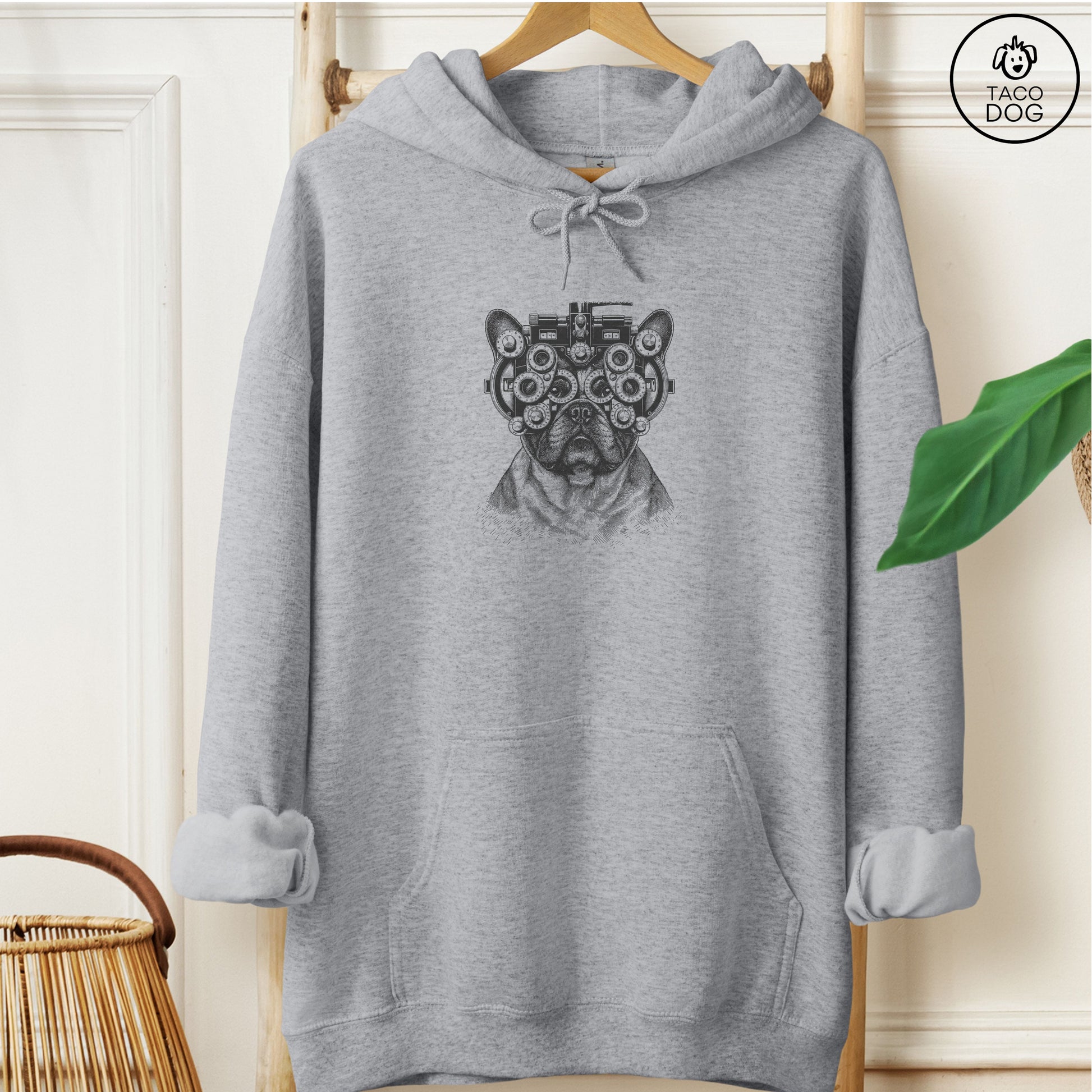 French Bulldog Frenchie Optometrist Hoodie Graphite Heather Taco-Dog