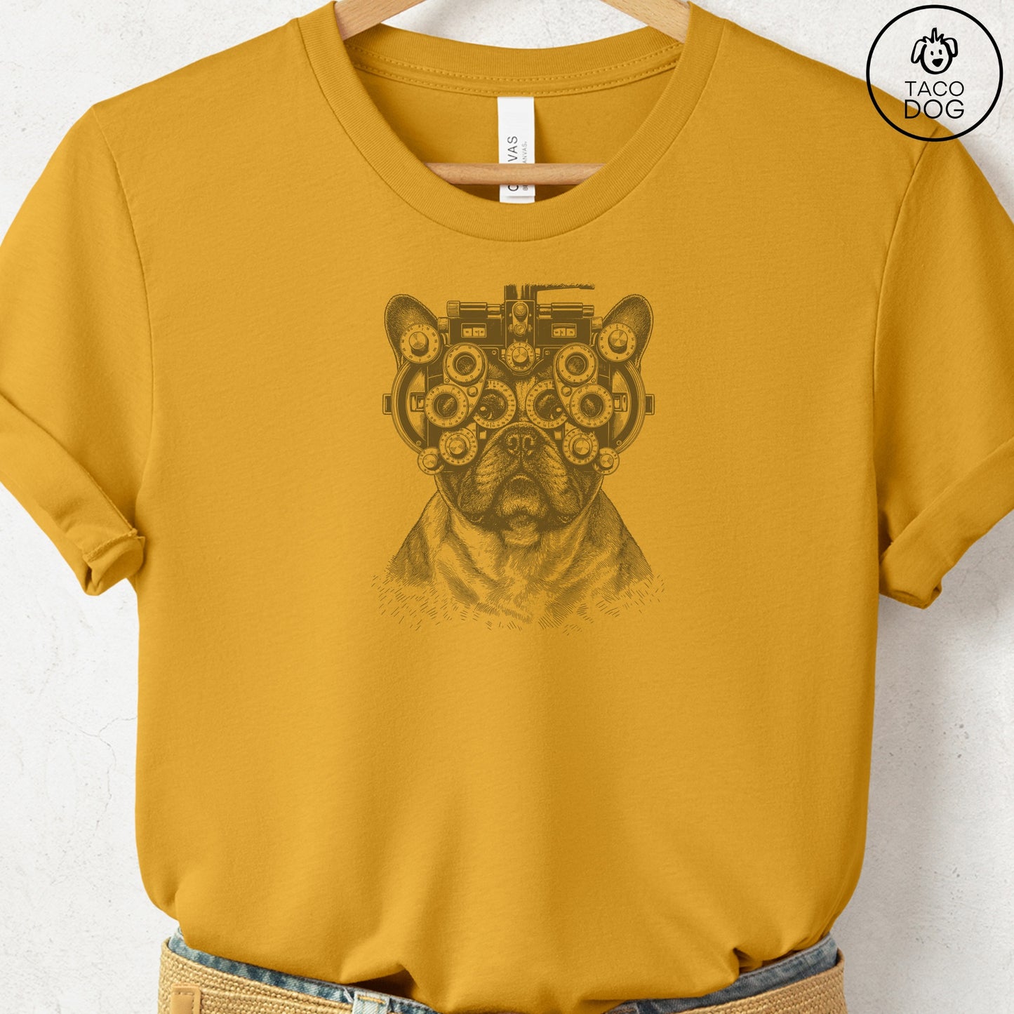 French Bulldog Frenchie Optometrist T-Shirt Mustard Taco-Dog