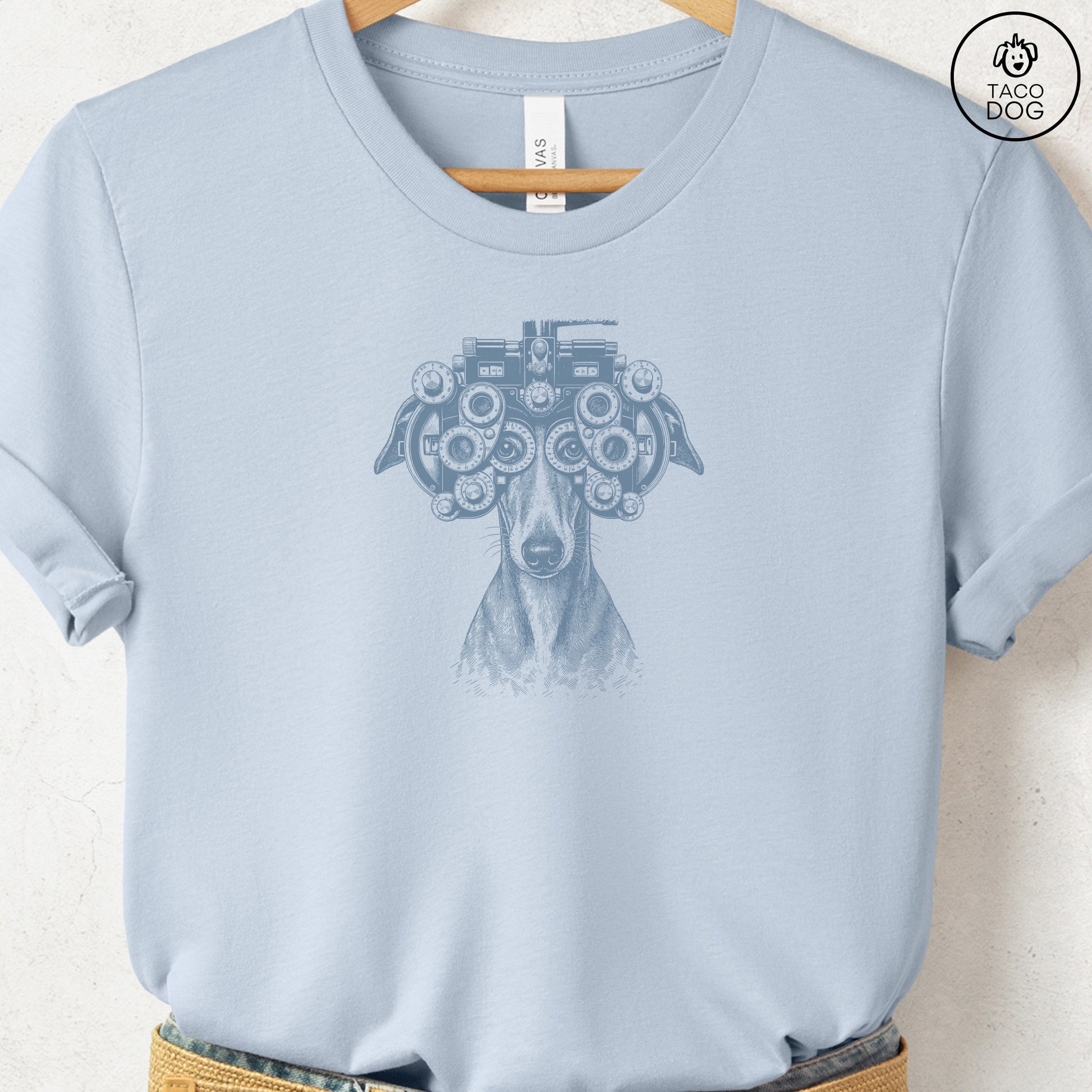 Italian Greyhound Whippet Optometrist T-Shirt Light Blue Taco-Dog