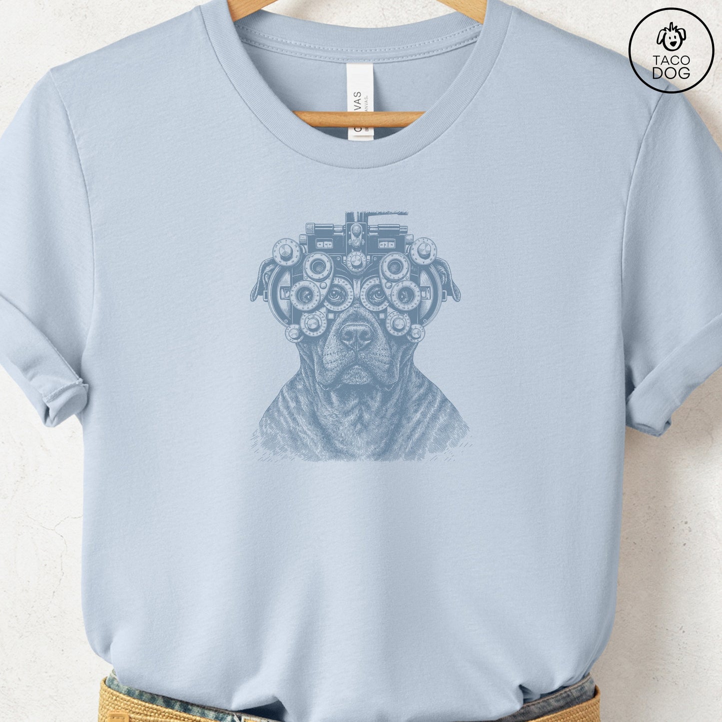 Pitbull Optometrist T-Shirt Light Blue Taco-Dog