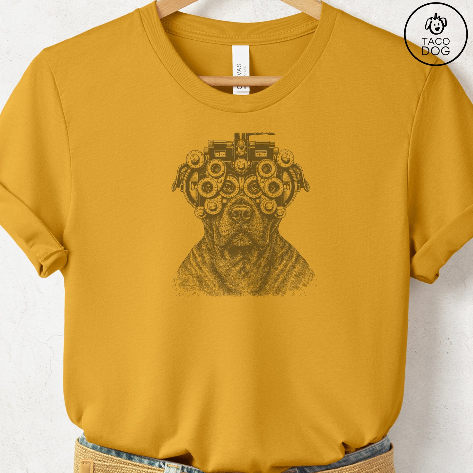 Pitbull Optometrist T-Shirt Mustard Taco-Dog