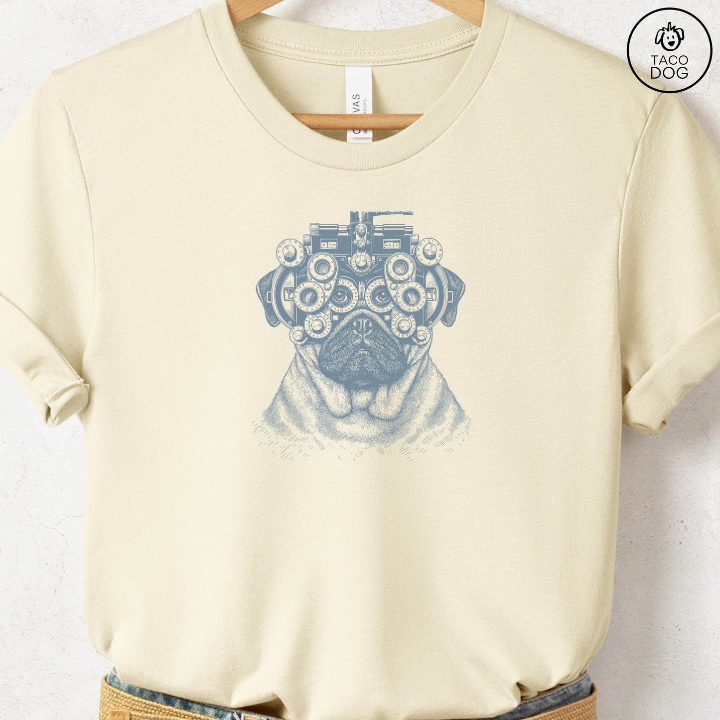 Pug Optometrist T-Shirt Natural Taco-Dog