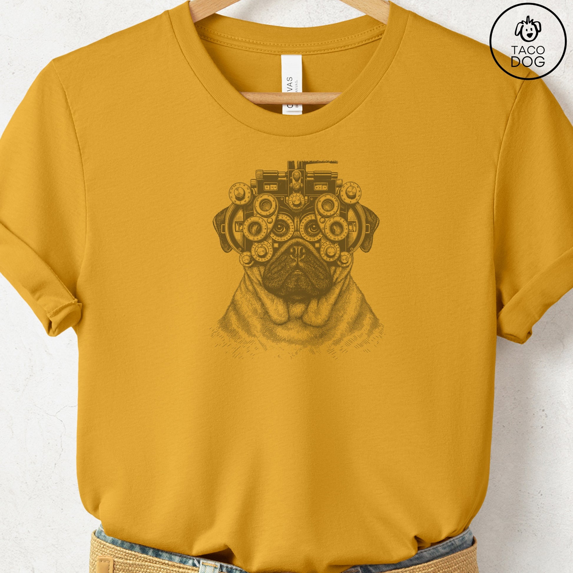 Pug Optometrist T-Shirt Mustard Taco-Dog