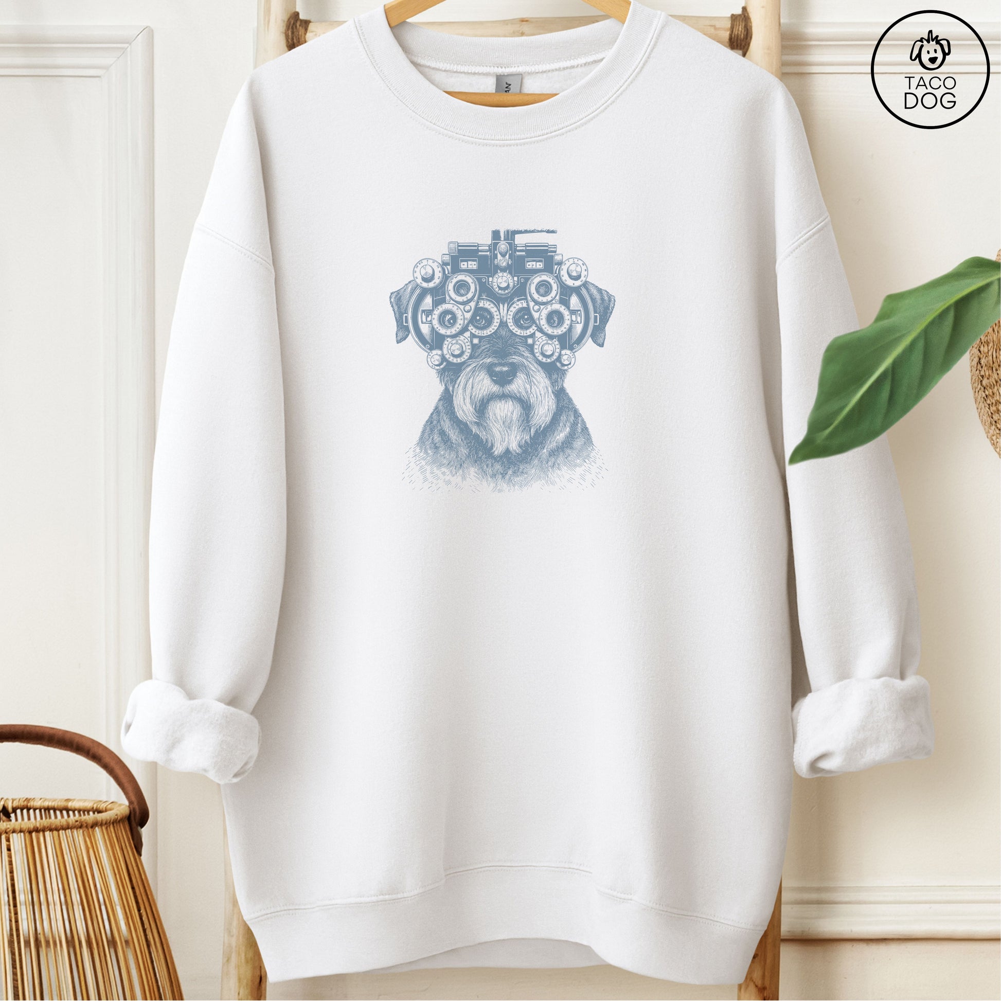 Schnauzer Optometrist Sweatshirt White Taco-Dog