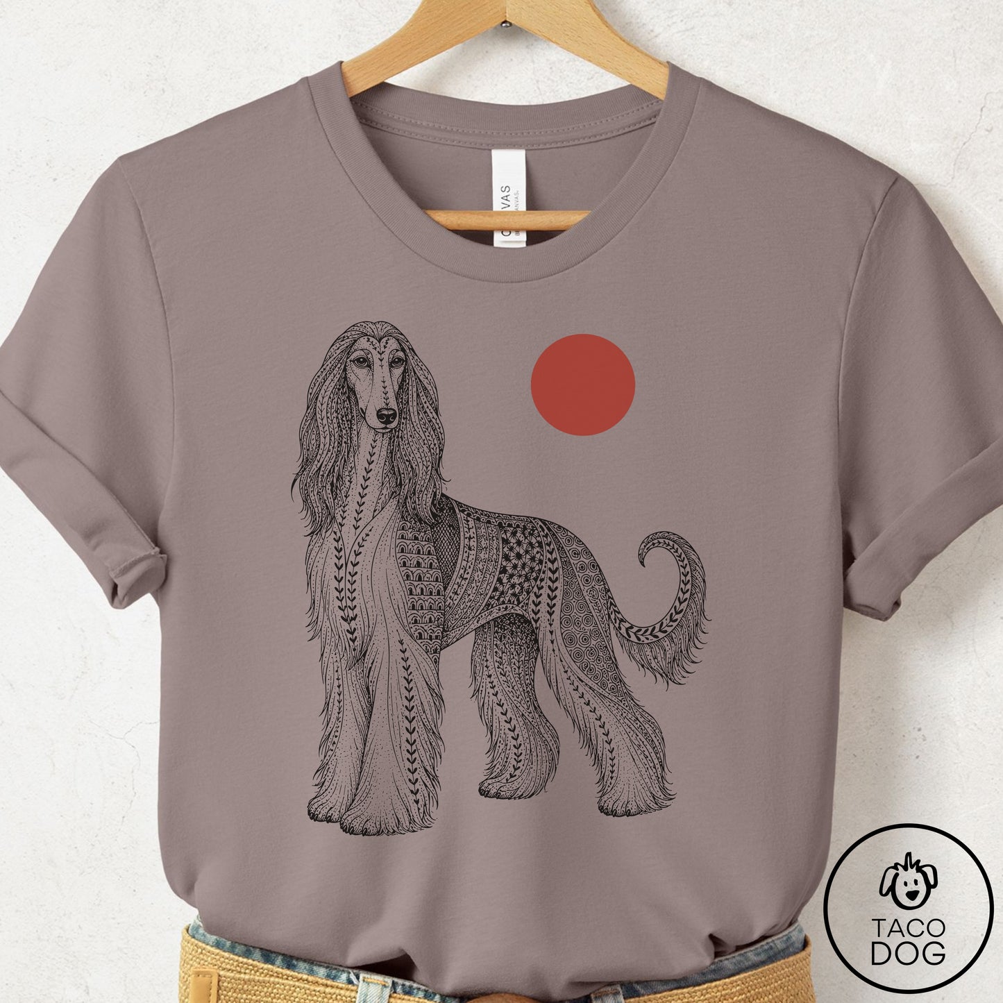Afghan Hound Ornamental T-Shirt Pebble Brown Taco-Dog