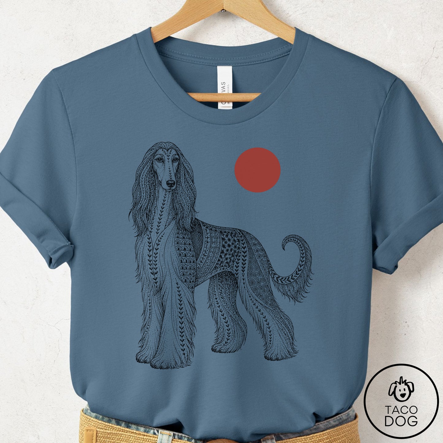 Afghan Hound Ornamental T-Shirt Steel Blue Taco-Dog