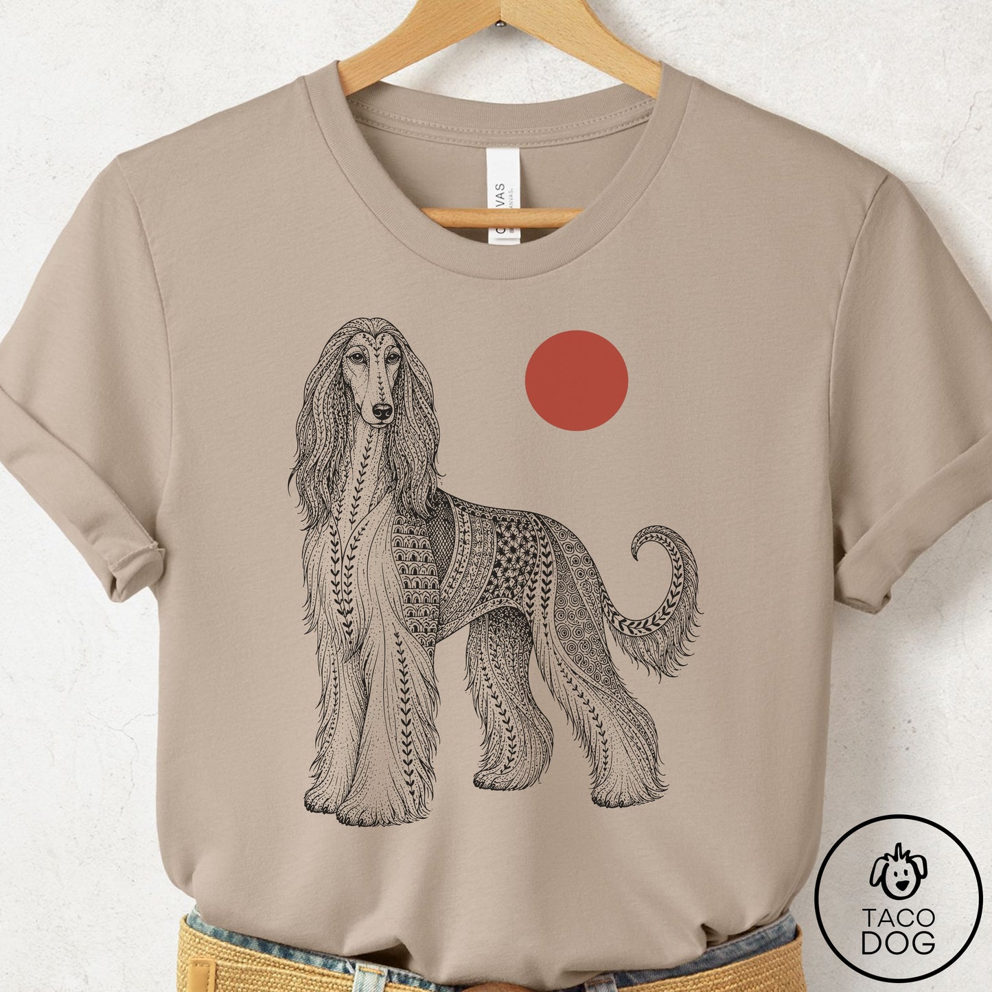 Afghan Hound Ornamental T-Shirt Tan Taco-Dog