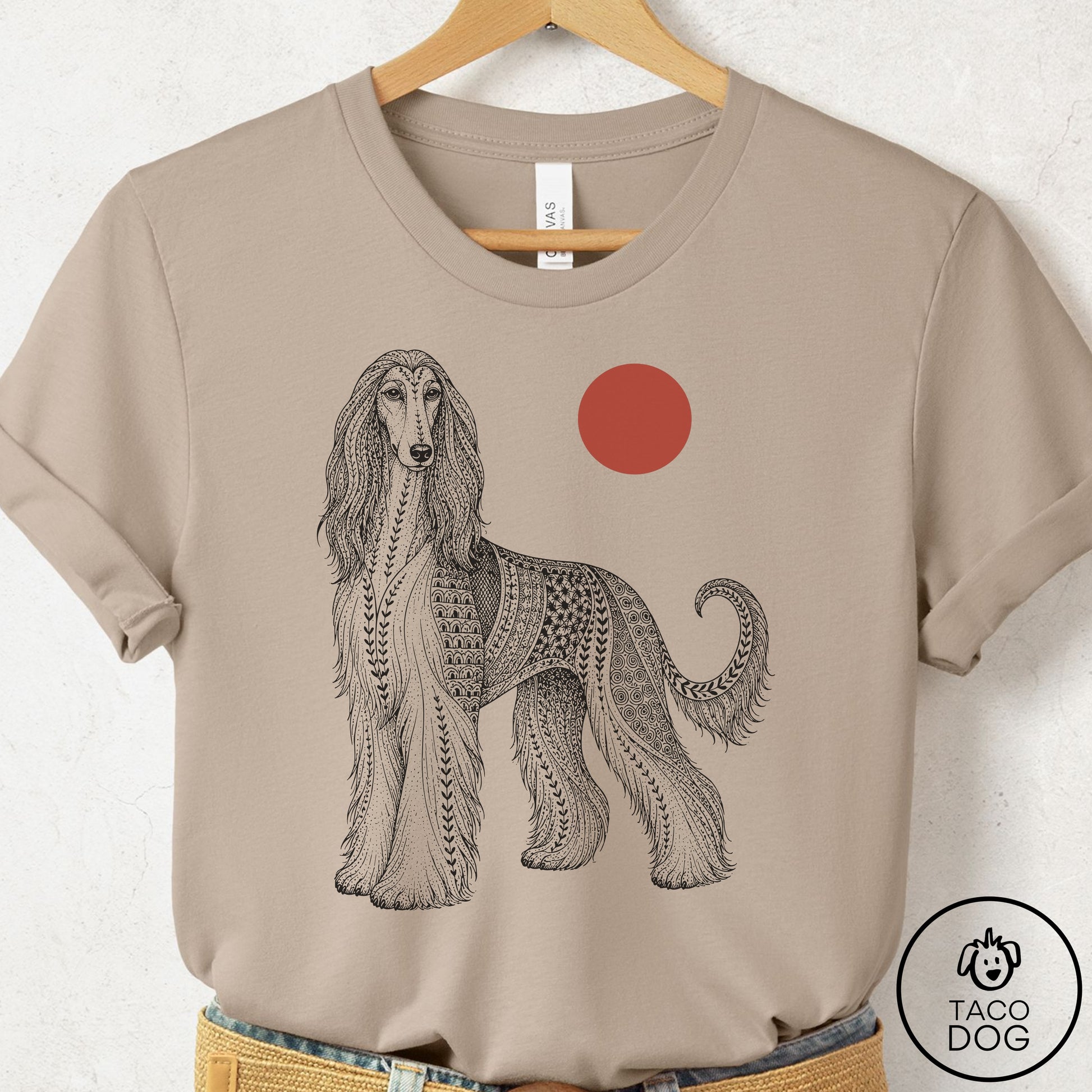 Afghan Hound Ornamental T-Shirt Tan Taco-Dog