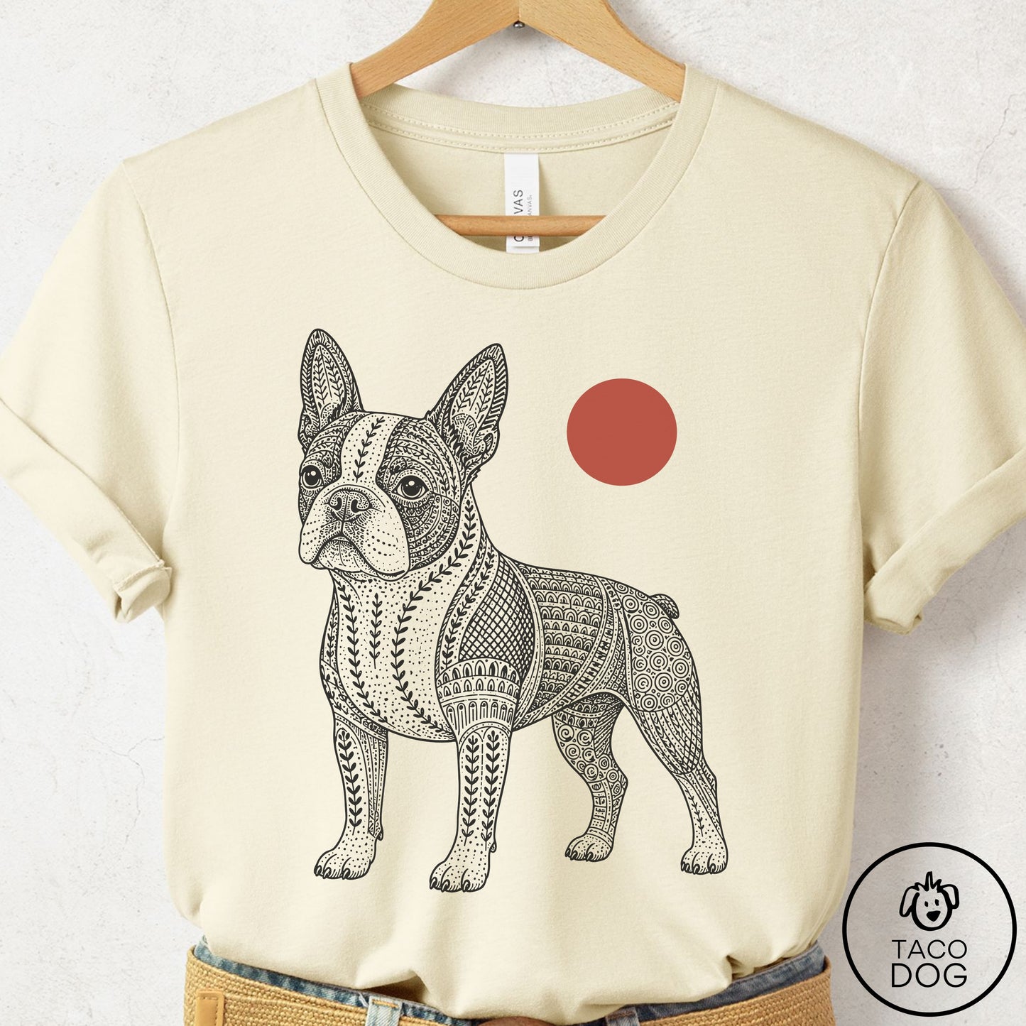Boston Terrier Ornamental T-Shirt Natural Taco-Dog