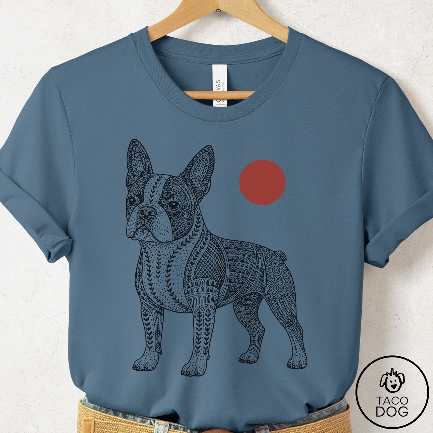 Boston Terrier Ornamental T-Shirt Steel Blue Taco-Dog