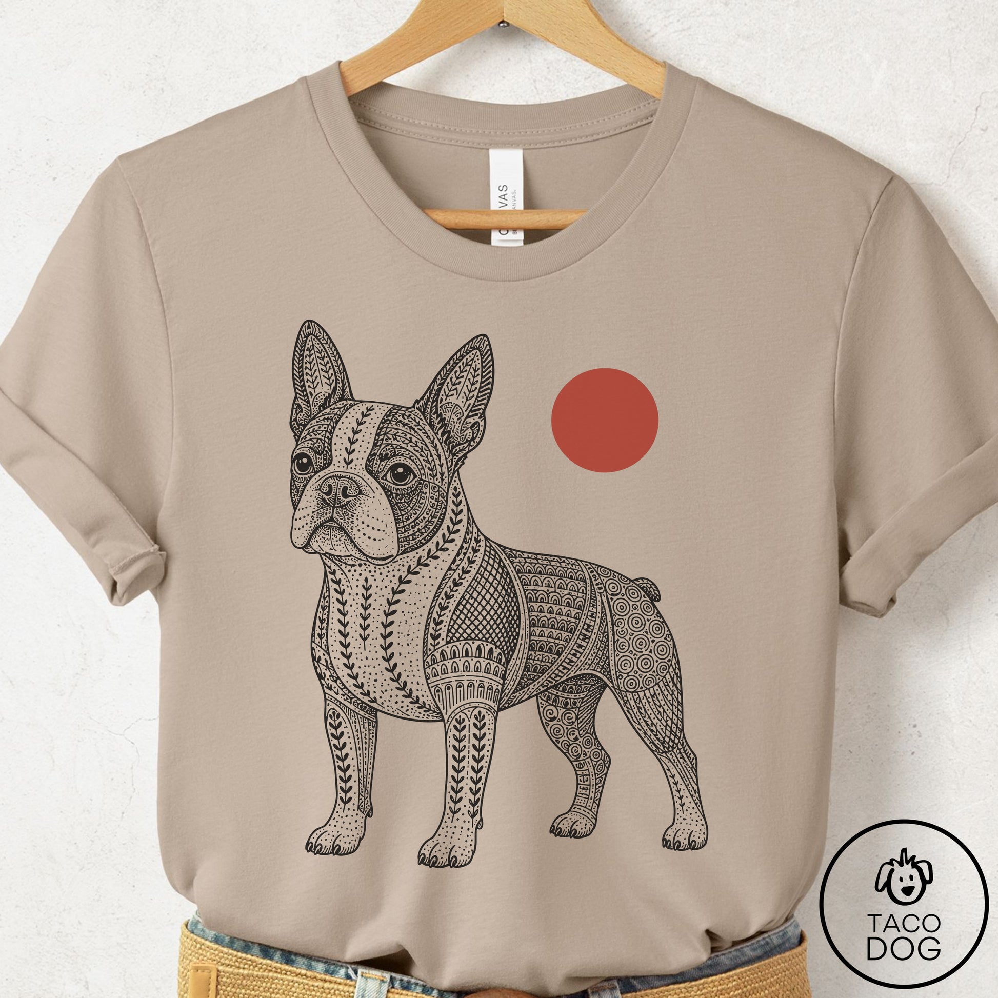 Boston Terrier Ornamental T-Shirt Tan Taco-Dog