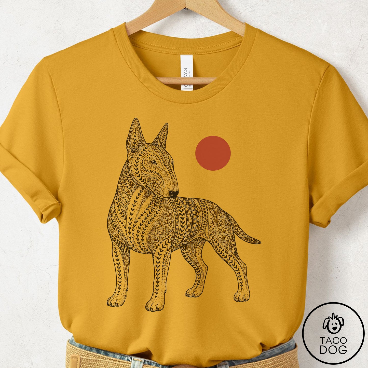 Bull Terrier Ornamental T-Shirt Mustard Taco-Dog