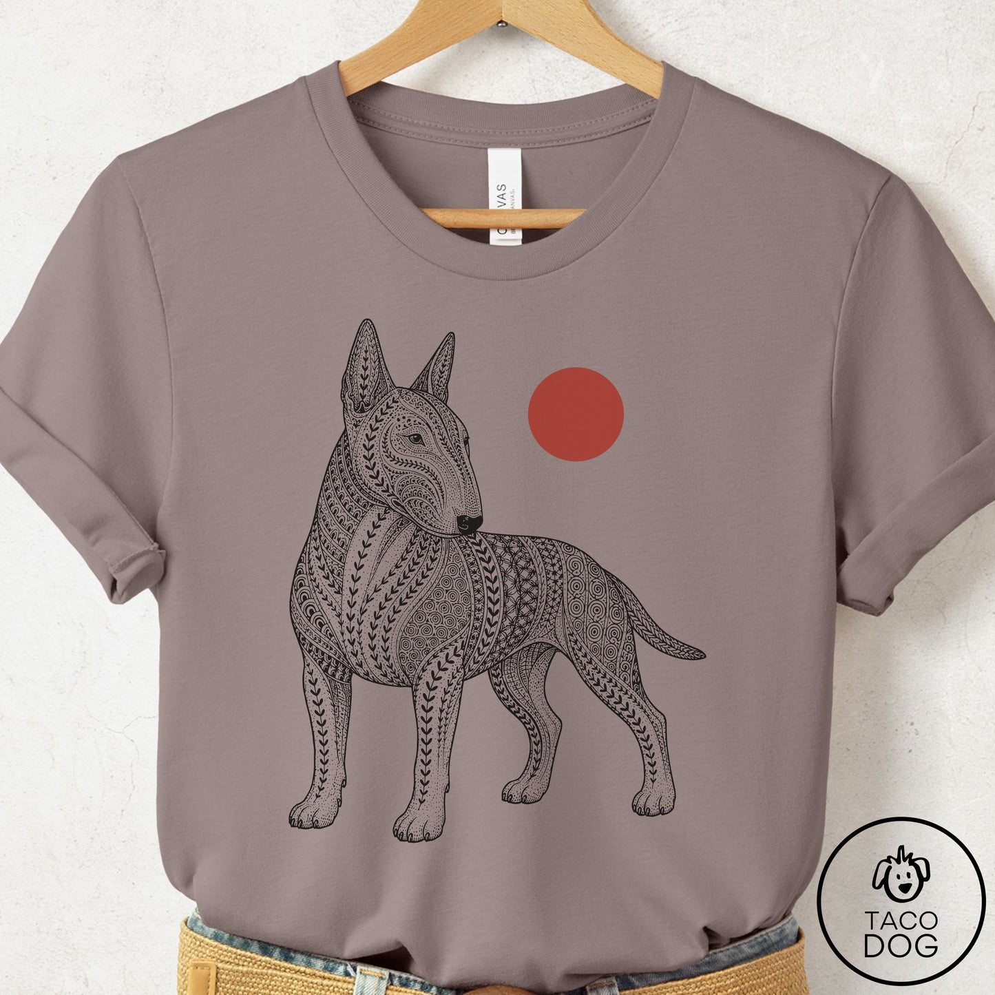 Bull Terrier Ornamental T-Shirt Pebble Brown Taco-Dog