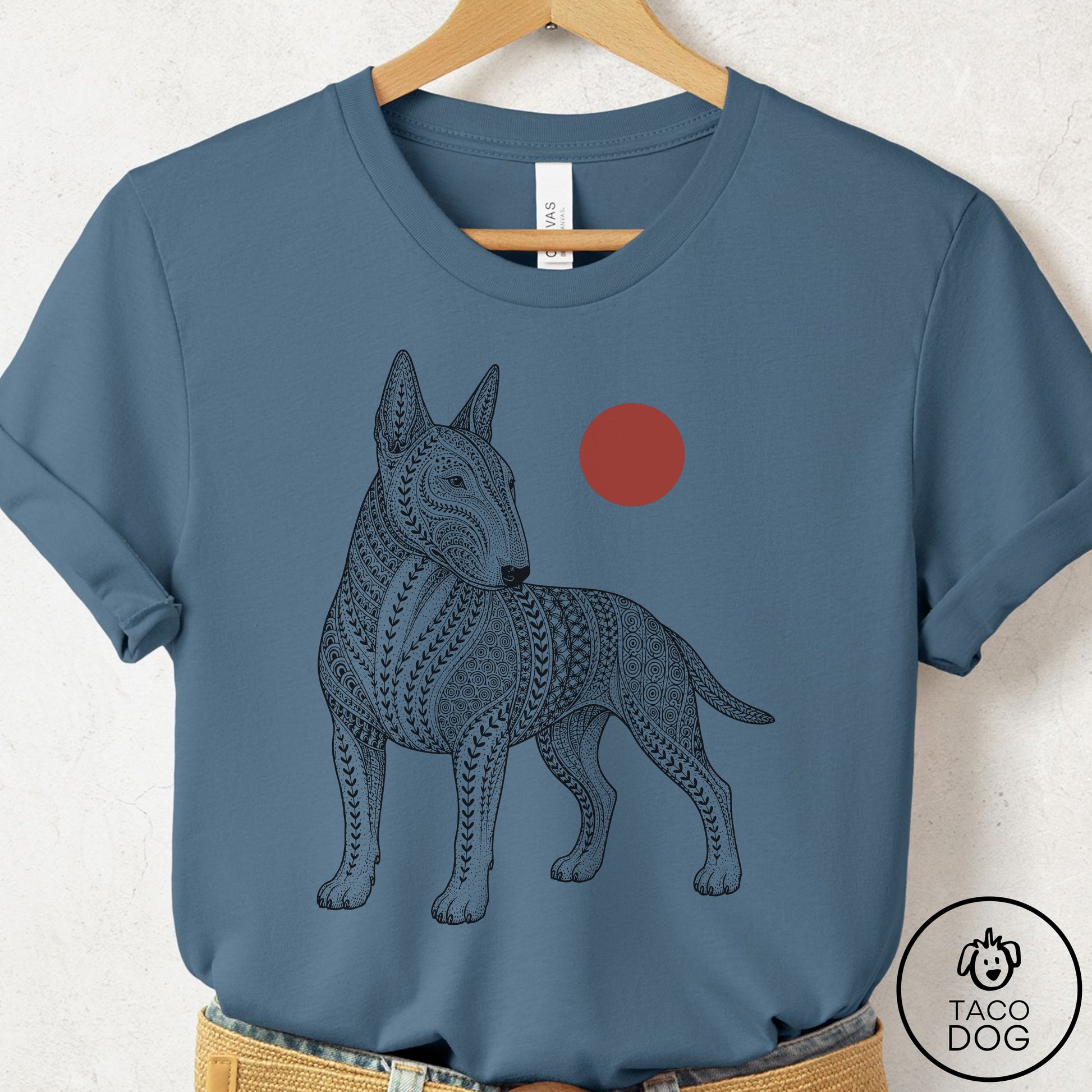 Bull Terrier Ornamental T-Shirt Steel Blue Taco-Dog