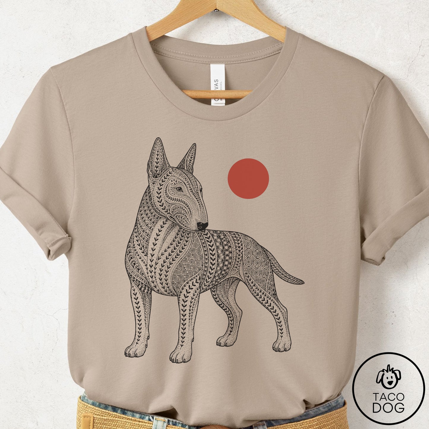 Bull Terrier Ornamental T-Shirt Tan Taco-Dog