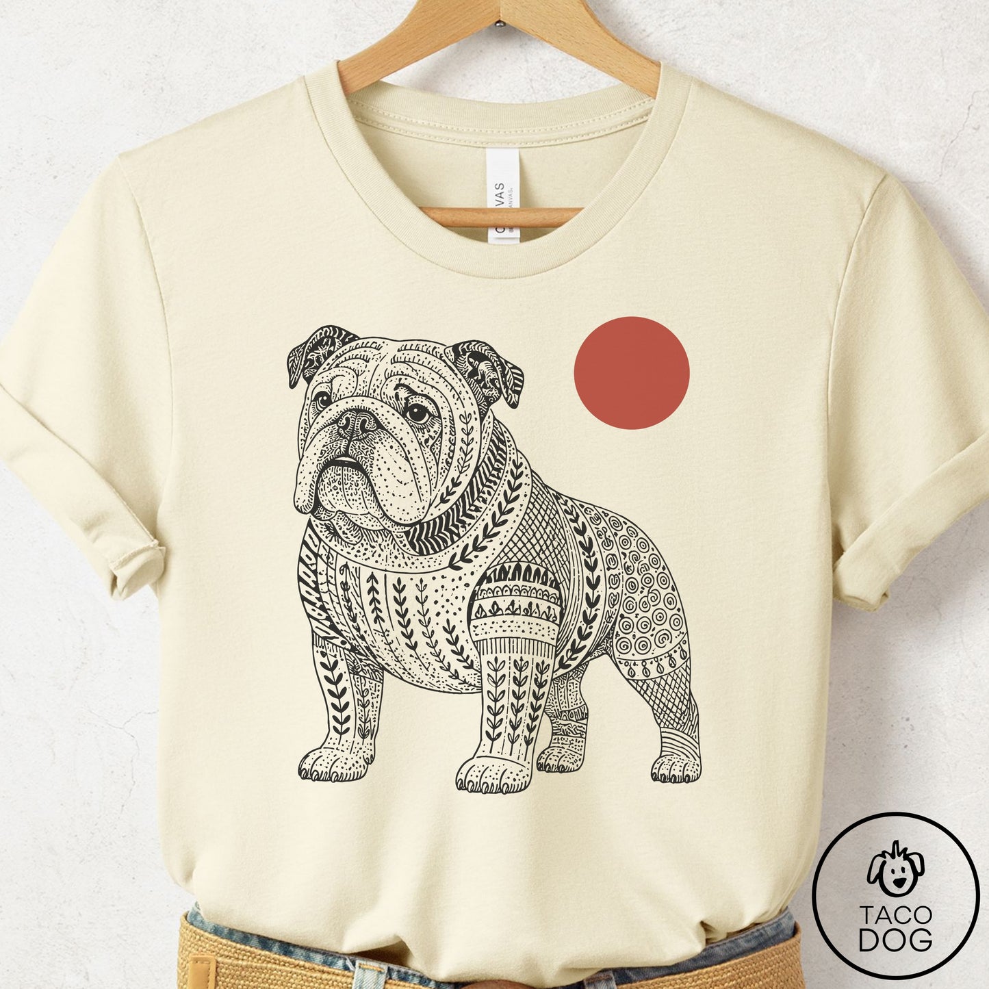 English Bulldog Ornamental T-Shirt Natural Taco-Dog