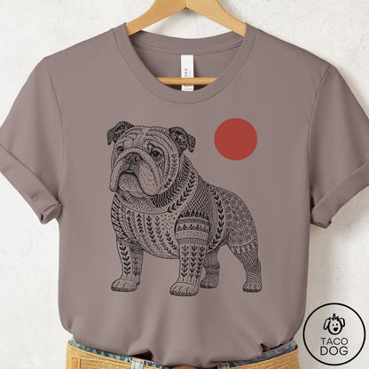 English Bulldog Ornamental T-Shirt Pebble Brown Taco-Dog