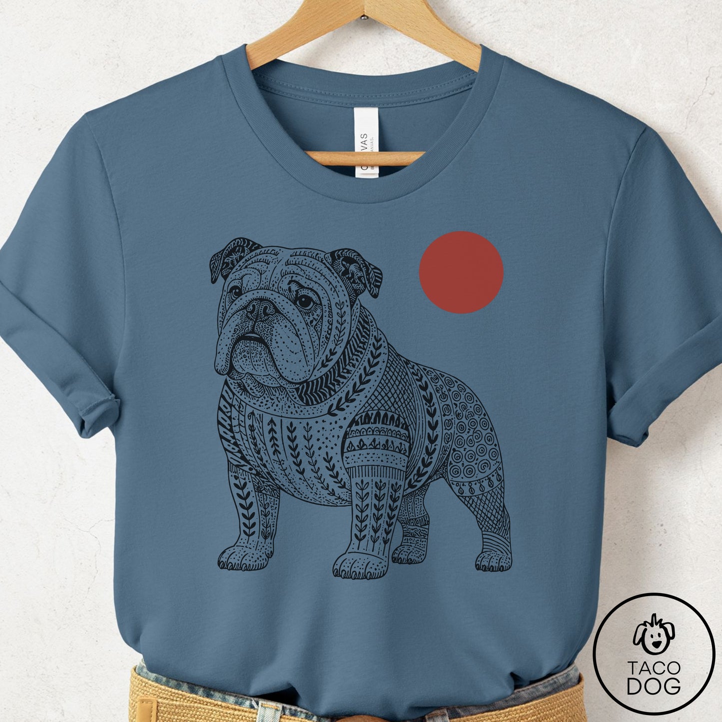 English Bulldog Ornamental T-Shirt Steel Blue Taco-Dog