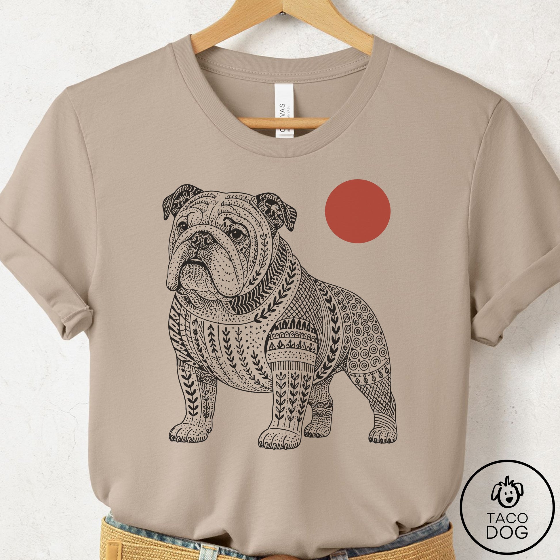English Bulldog Ornamental T-Shirt Tan Taco-Dog