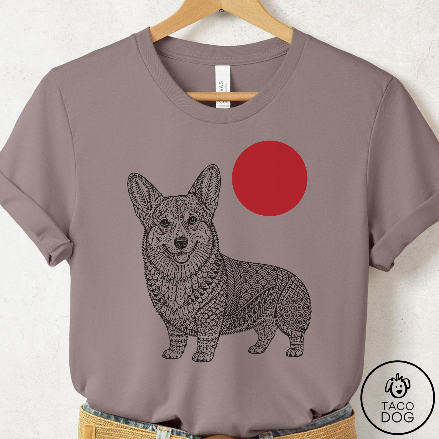 Corgi Ornamental T-Shirt Pebble Brown Taco-Dog
