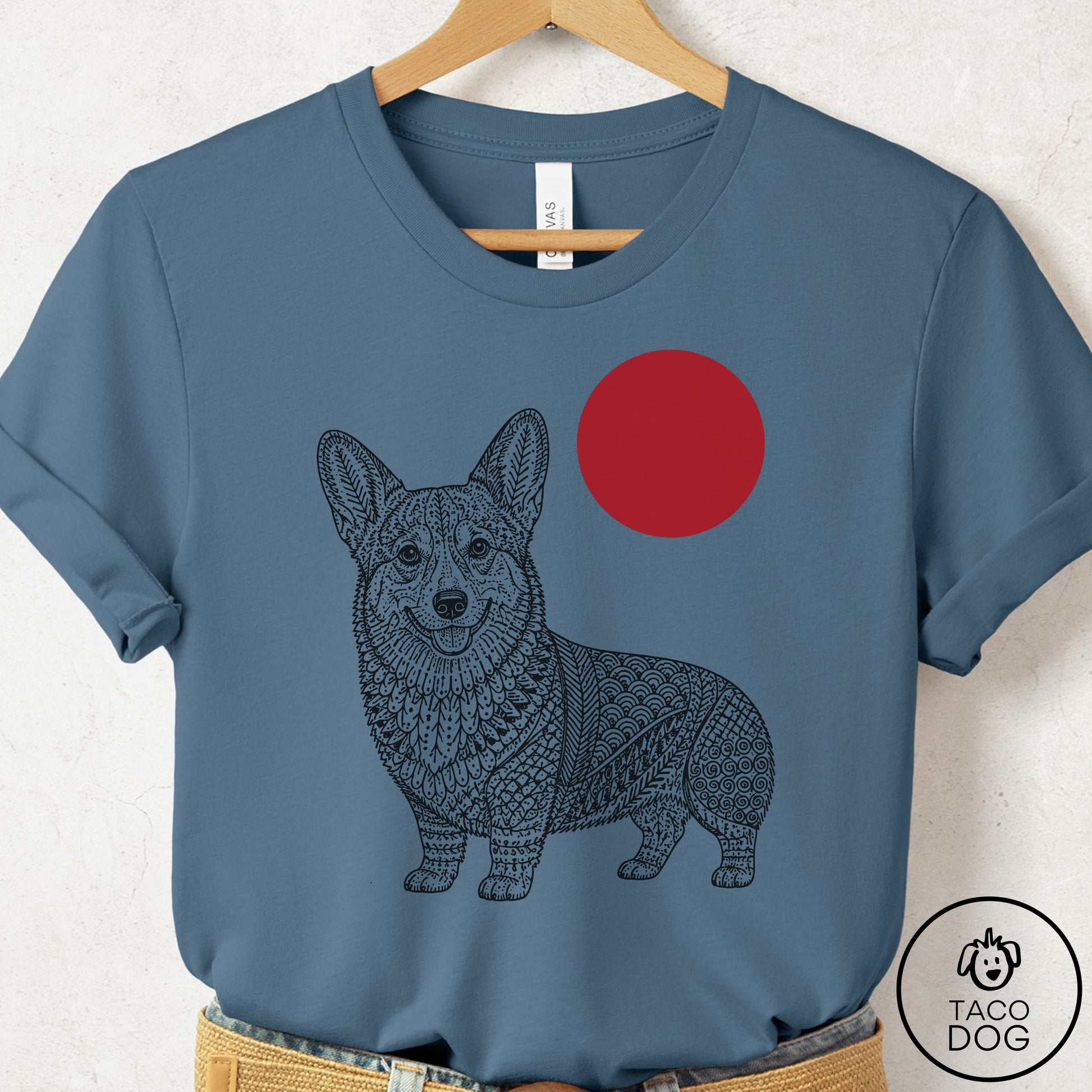 Corgi Ornamental T-Shirt Steel Blue Taco-Dog