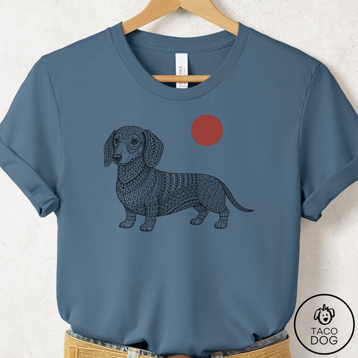Dachshund Ornamental T-Shirt Steel Blue Taco-Dog