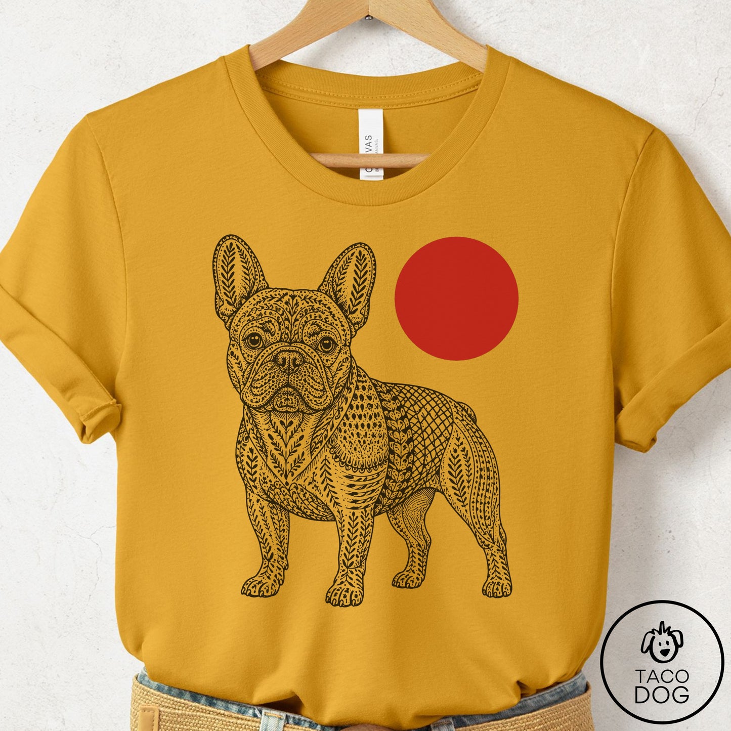 French Bulldog Frenchie Ornamental T-Shirt Mustard Taco-Dog
