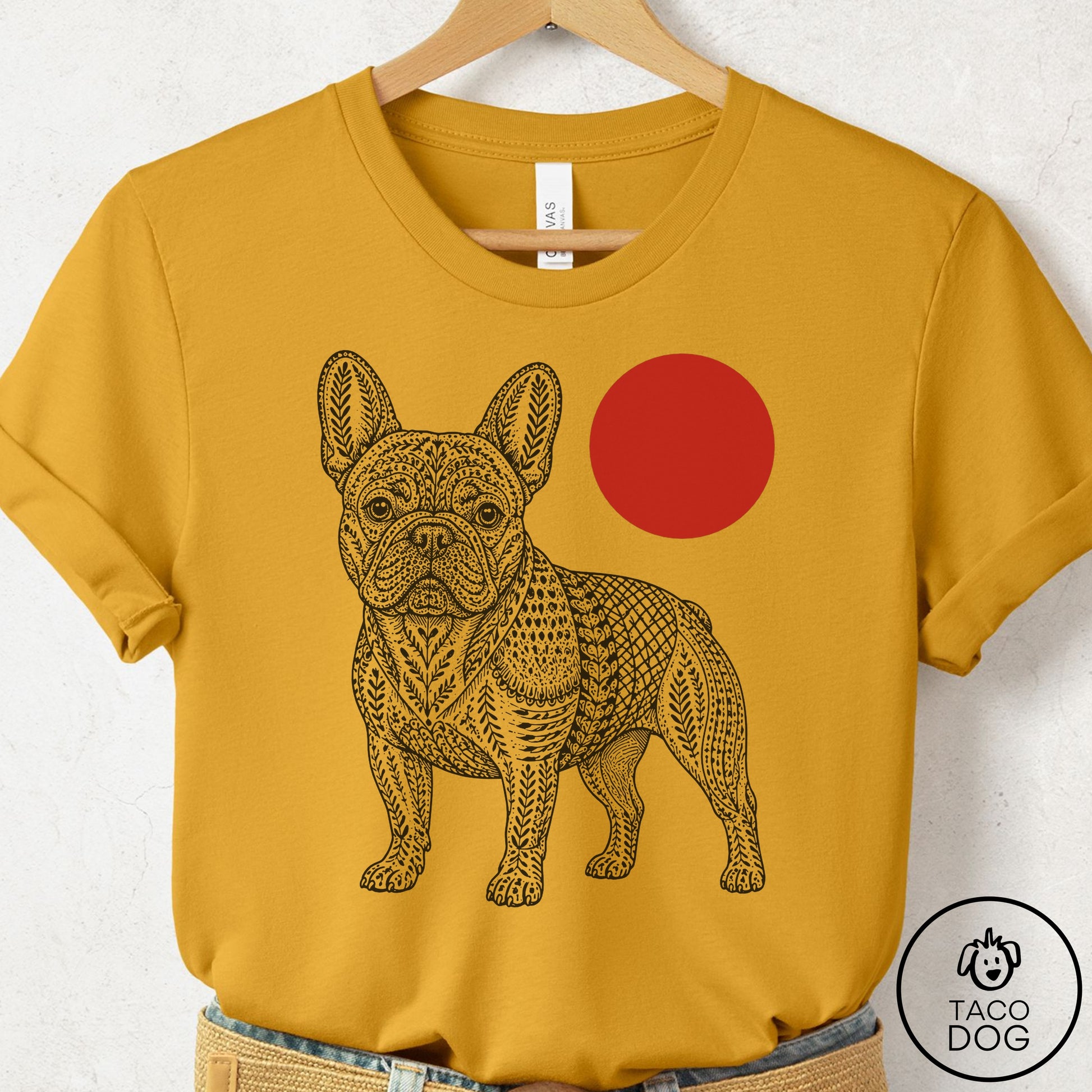 French Bulldog Frenchie Ornamental T-Shirt Mustard Taco-Dog