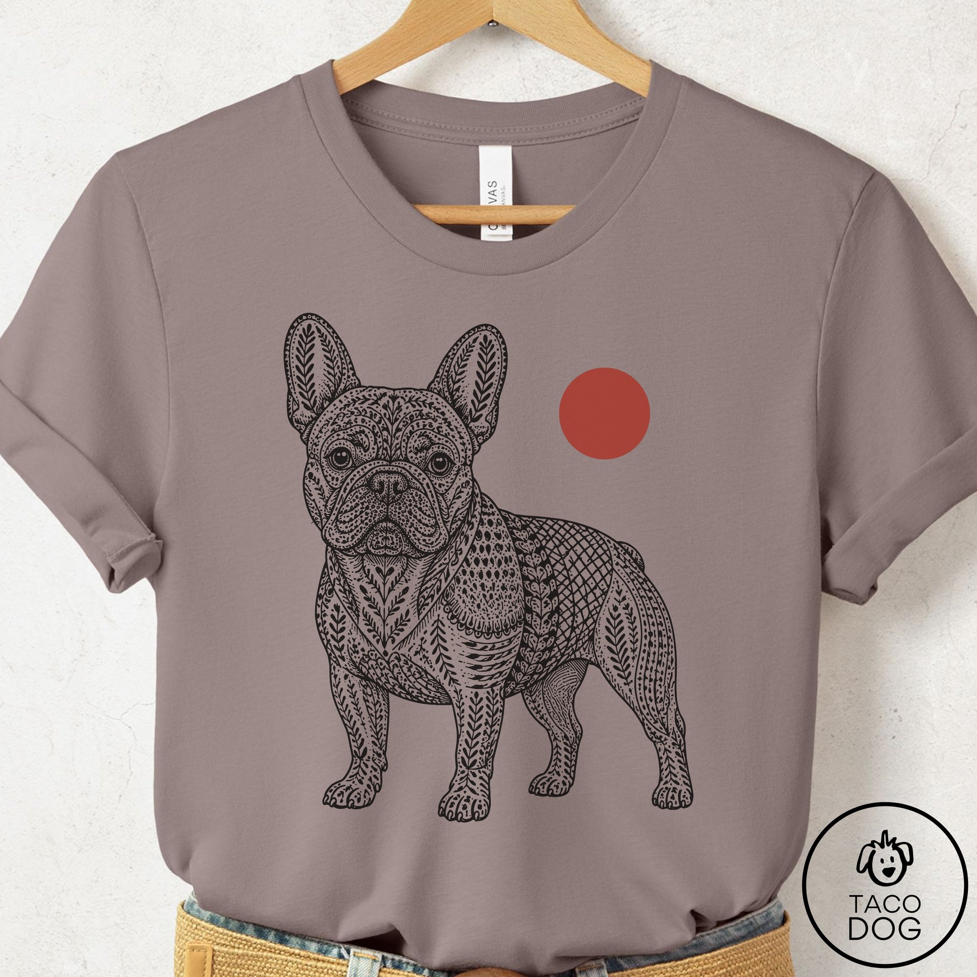 French Bulldog Frenchie Ornamental T-Shirt Pebble Brown Taco-Dog