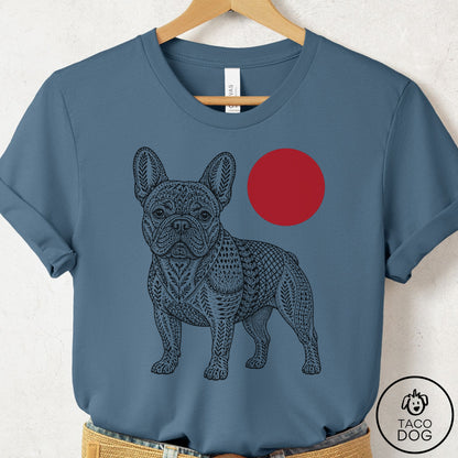 French Bulldog Frenchie Ornamental T-Shirt Steel Blue Taco-Dog