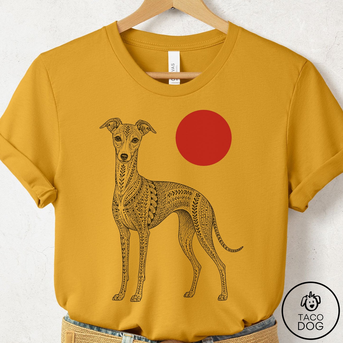Italian Greyhound Whippet Ornamental T-Shirt Mustard Taco-Dog
