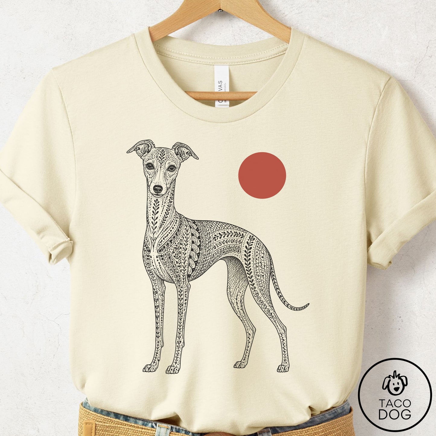 Italian Greyhound Whippet Ornamental T-Shirt Natural Taco-Dog
