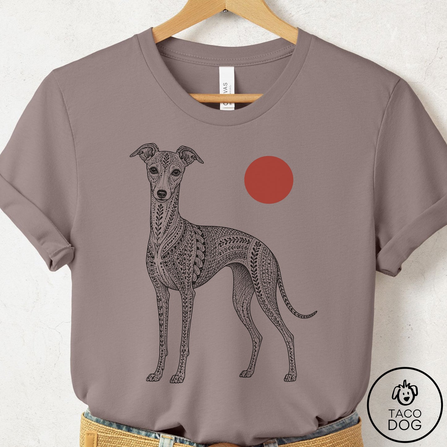 Italian Greyhound Whippet Ornamental T-Shirt Pebble Brown Taco-Dog