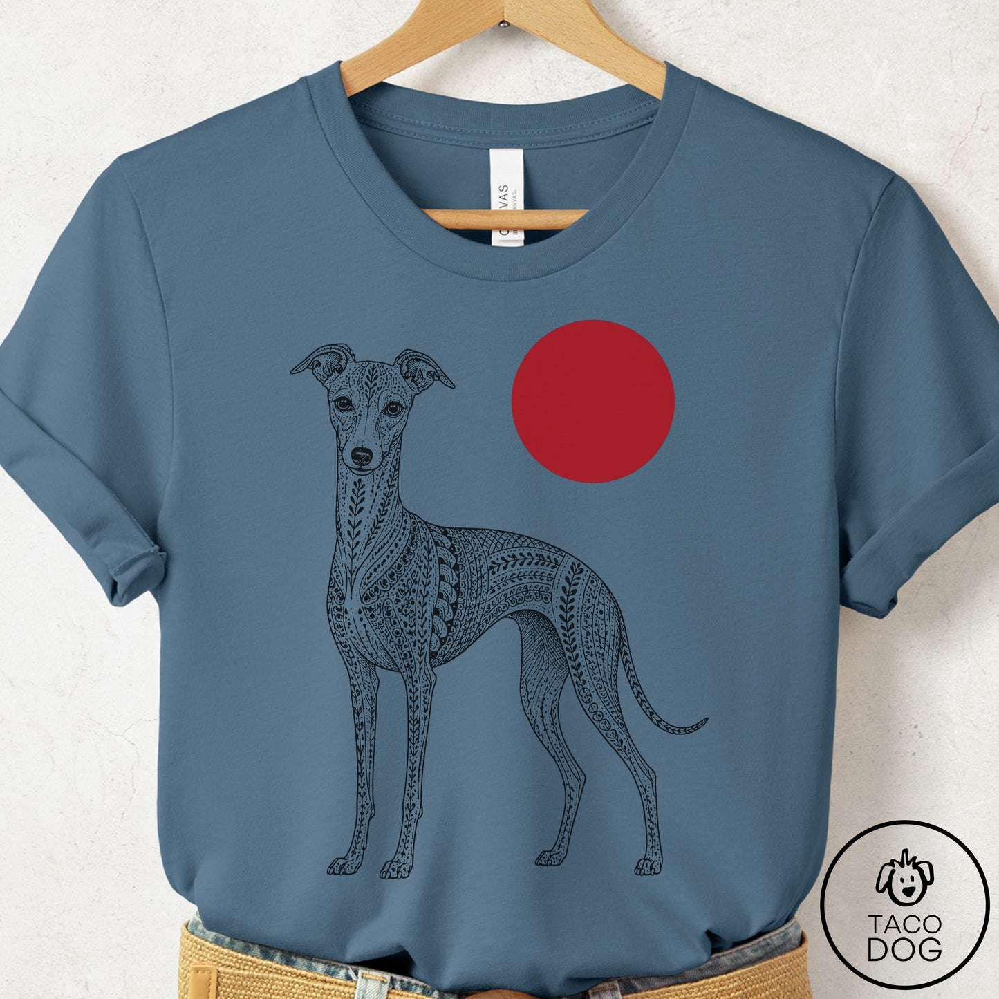 Italian Greyhound Whippet Ornamental T-Shirt Steel Blue Taco-Dog