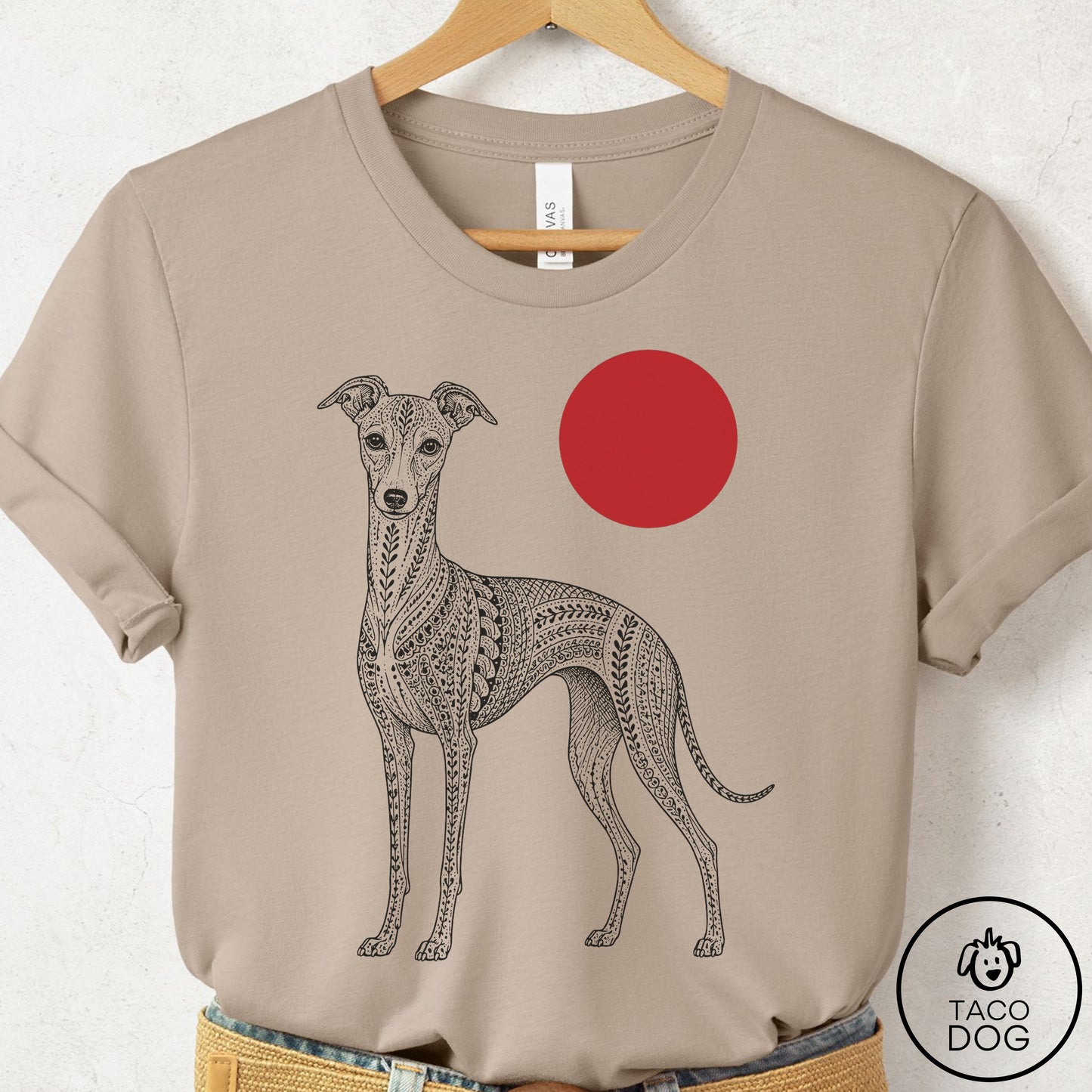 Italian Greyhound Whippet Ornamental T-Shirt Tan Taco-Dog
