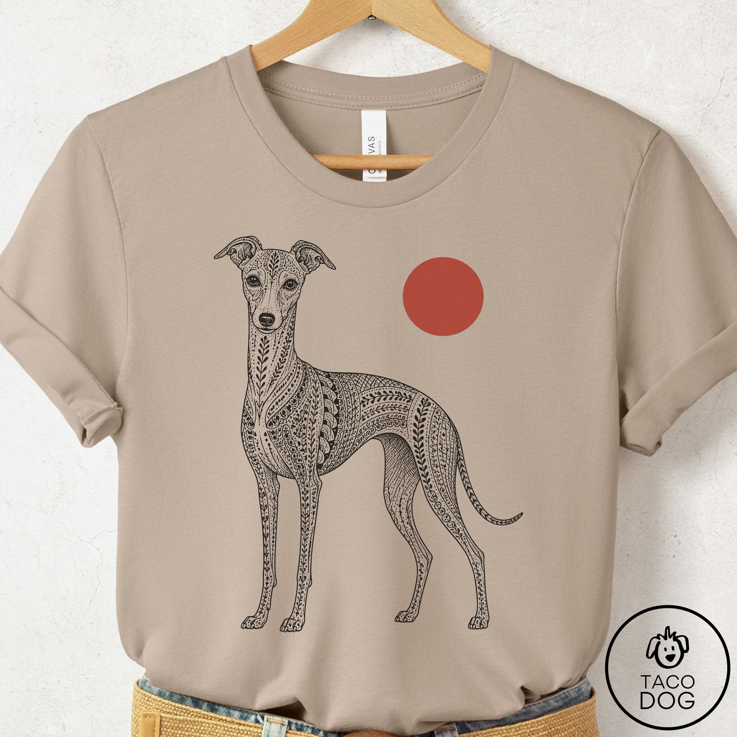 Italian Greyhound Whippet Ornamental T-Shirt Tan Taco-Dog