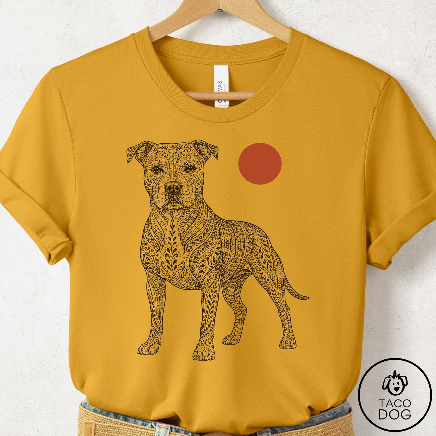 Pitbull Ornamental T-Shirt Mustard Taco-Dog