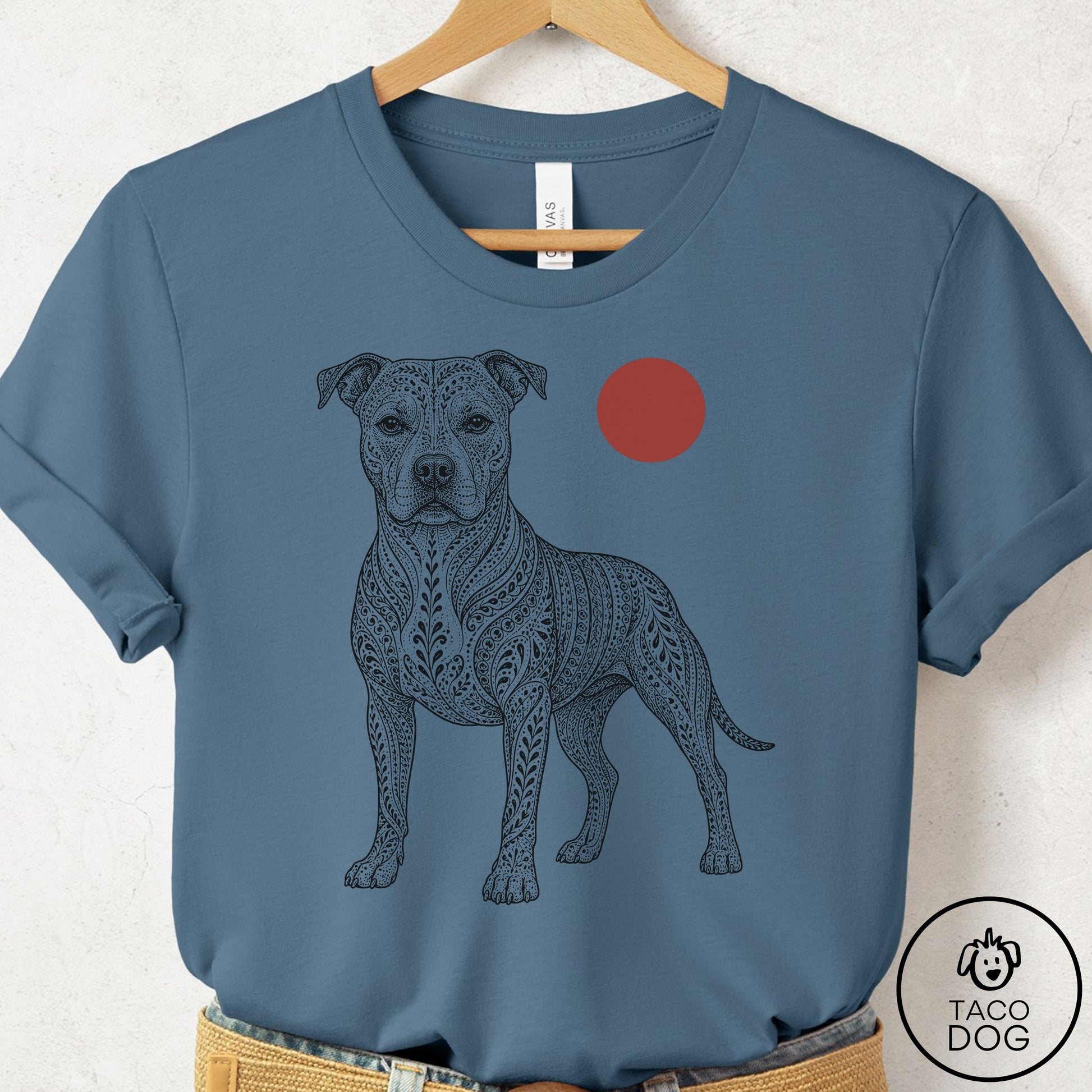 Pitbull Ornamental T-Shirt Steel Blue Taco-Dog
