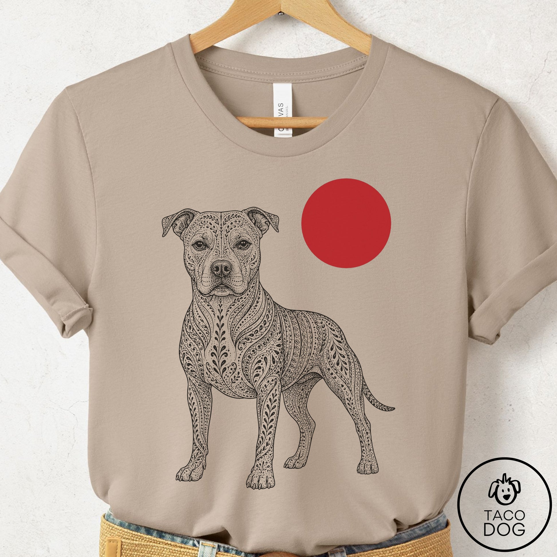 Pitbull Ornamental T-Shirt Tan Taco-Dog