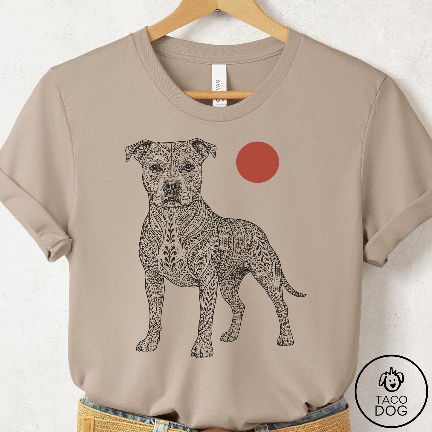 Pitbull Ornamental T-Shirt Tan Taco-Dog