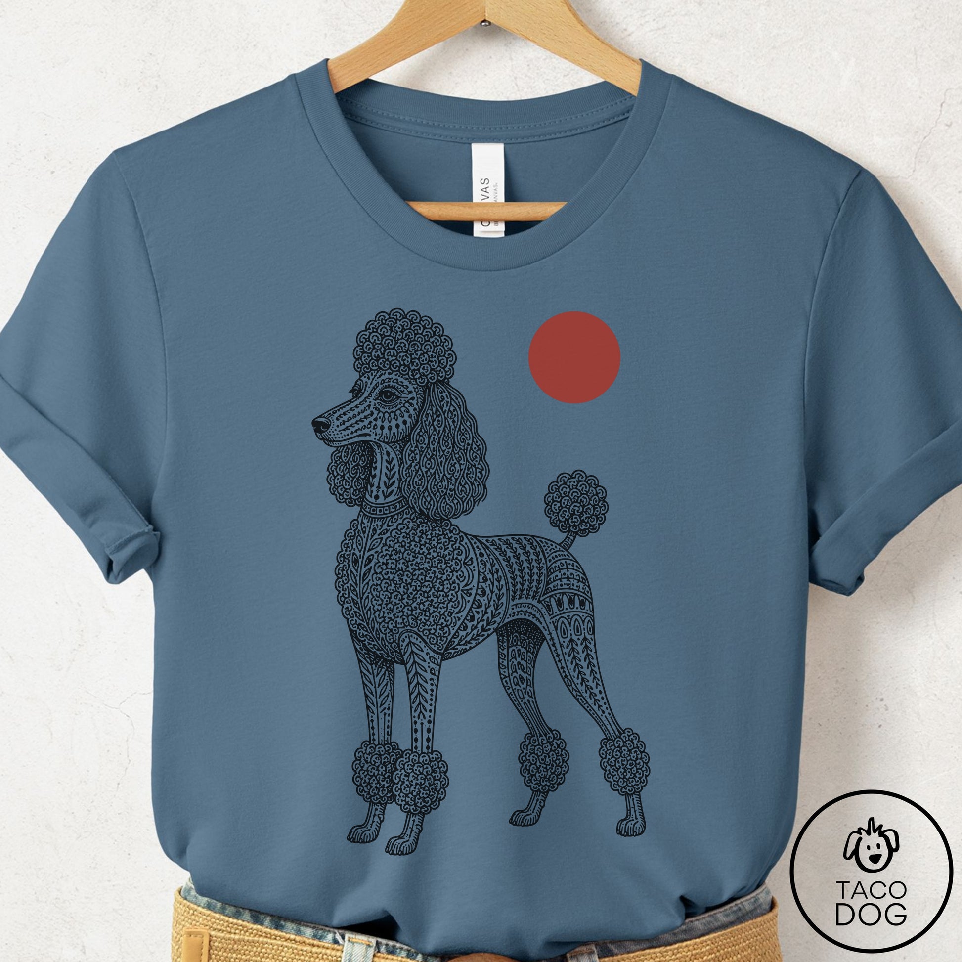 Poodle Ornamental T-Shirt Steel Blue Taco-Dog
