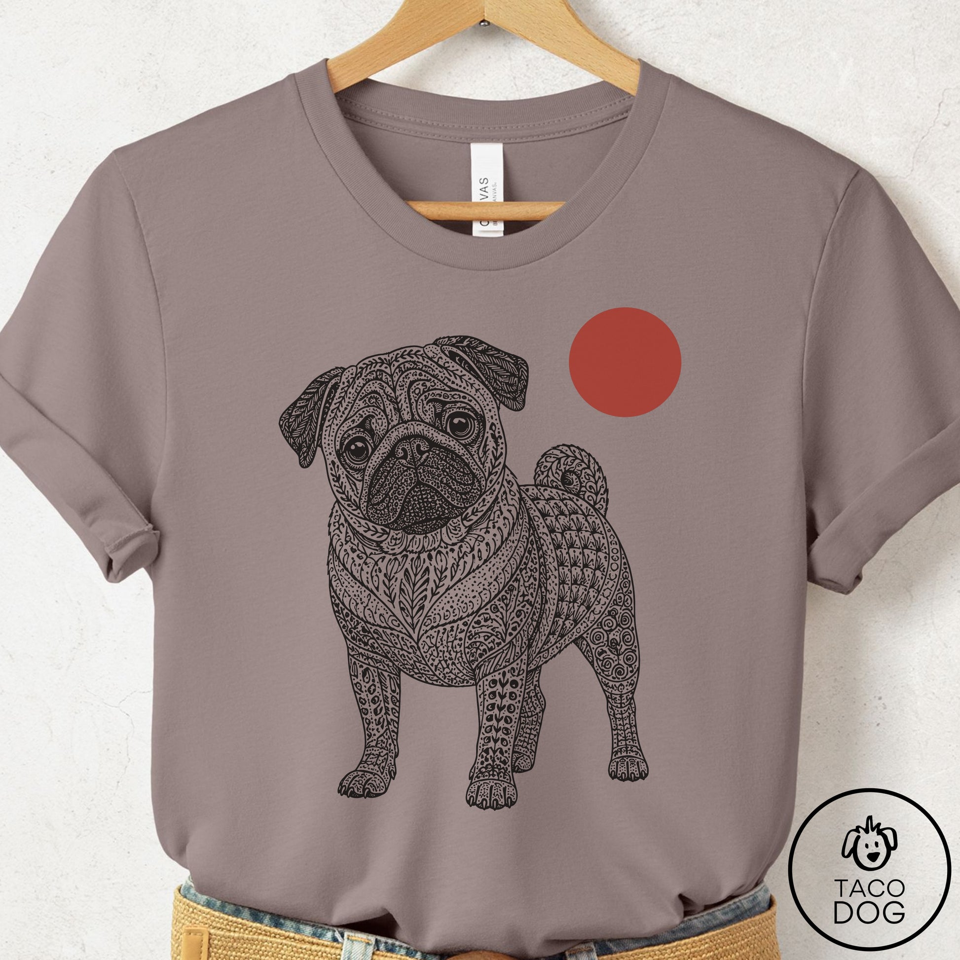 Pug Ornamental T-Shirt Pebble Brown Taco-Dog