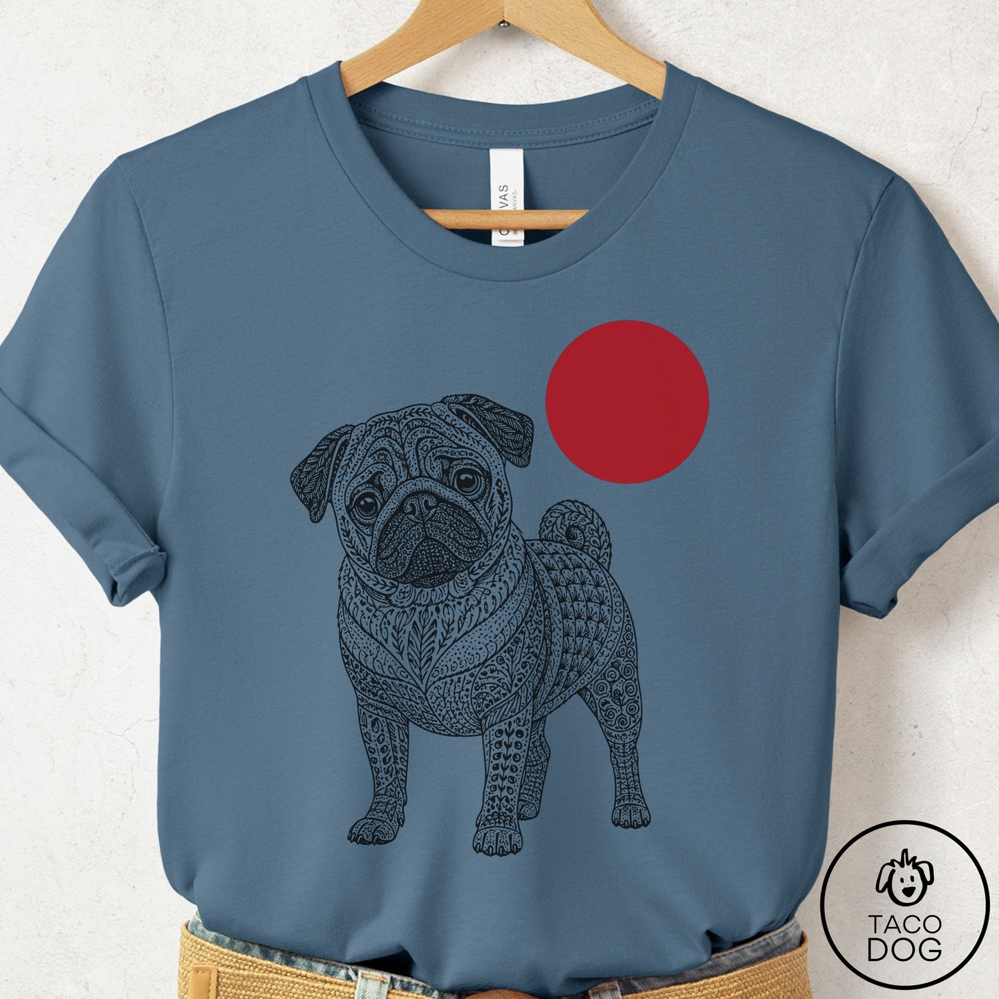 Pug Ornamental T-Shirt Steel Blue Taco-Dog