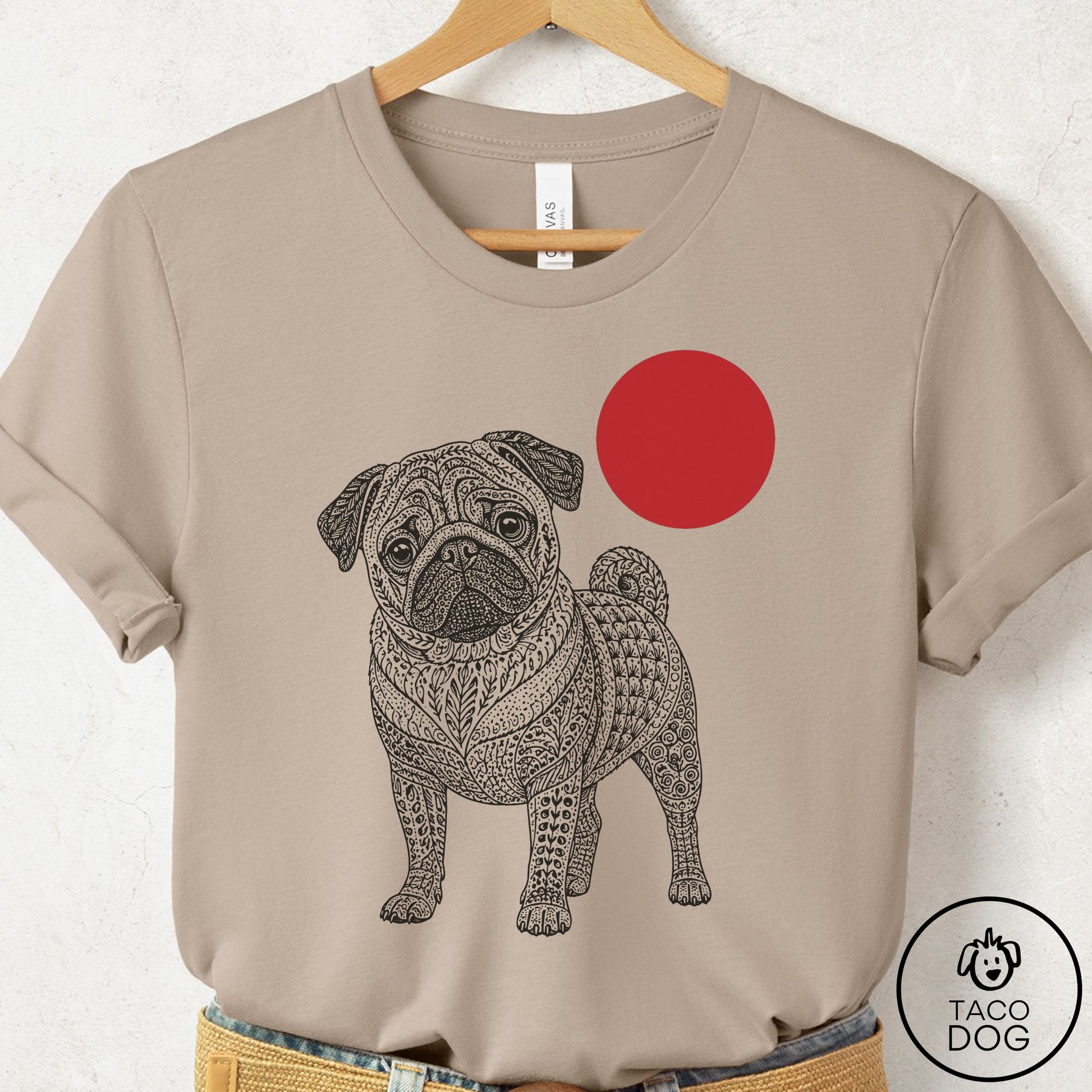 Pug Ornamental T-Shirt Tan Taco-Dog