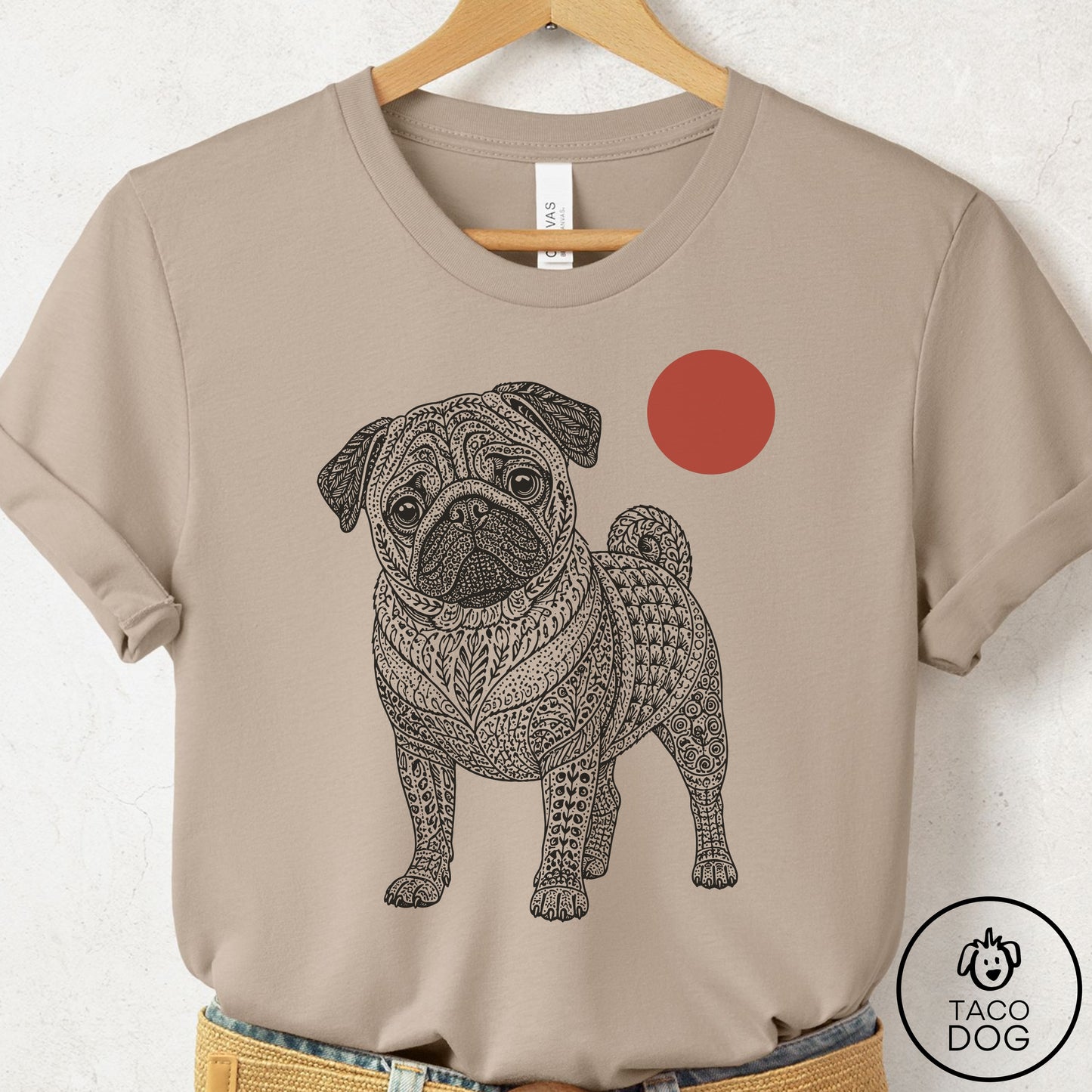Pug Ornamental T-Shirt Tan Taco-Dog
