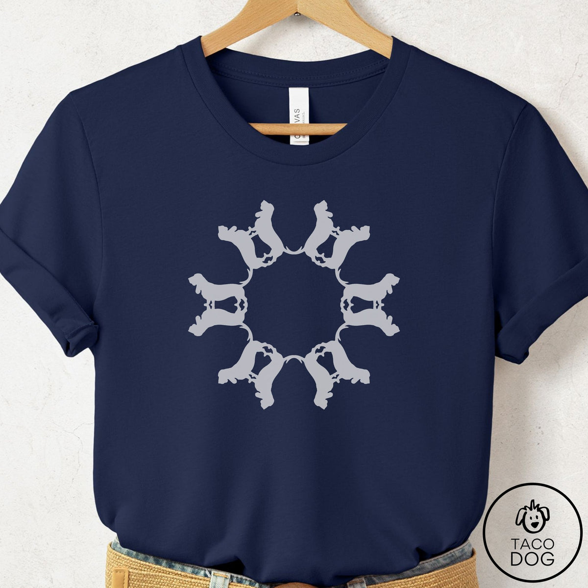Basset Hound Paper Snowflake T-Shirt Navy Taco-Dog