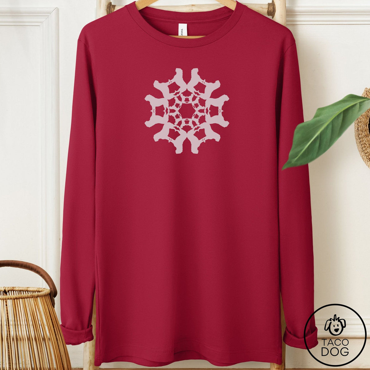 English Bulldog Paper Snowflake Long Sleeve Tee Cardinal Taco-Dog