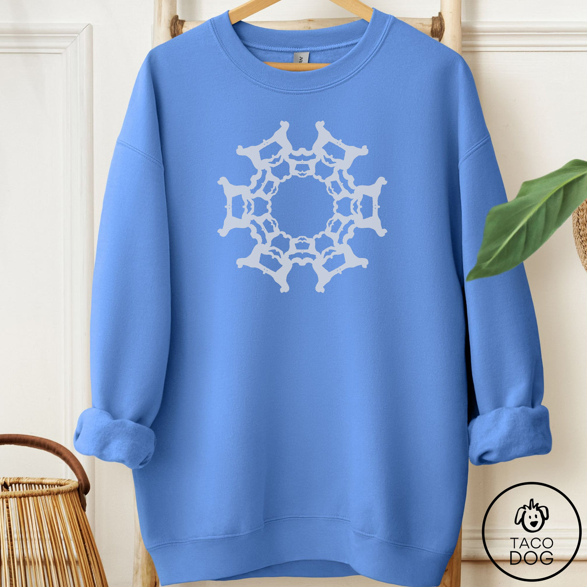 Doodle Paper Snowflake Sweatshirt Carolina Blue Taco-Dog